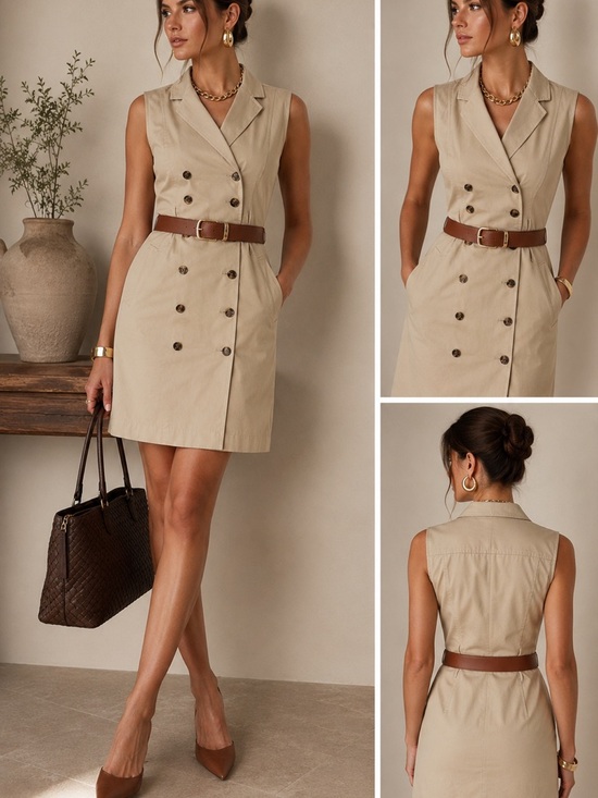 Banana Republic Dresses & Skirts - Banana Republic Khaki Sleeveless Trench Dress Petite 2P Quiet Luxury